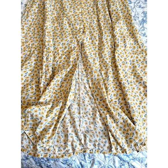 VTG 90s Yellow Floral Express Maxi Half Button Front Slit Rayon Size XL * - Picture 6 of 8